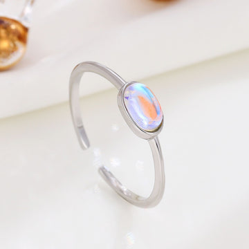 Temperament Trinkets S925 Sterling Silver Moonstone Oval Open Ring Personality Simple Female Index Finger Ring