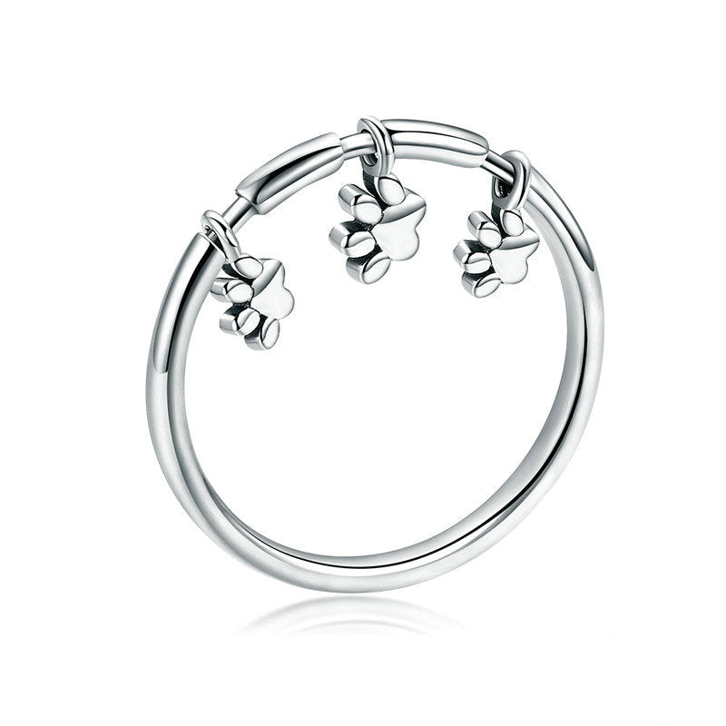 Sterling Silver Animal Dog Footprints Finger Rings