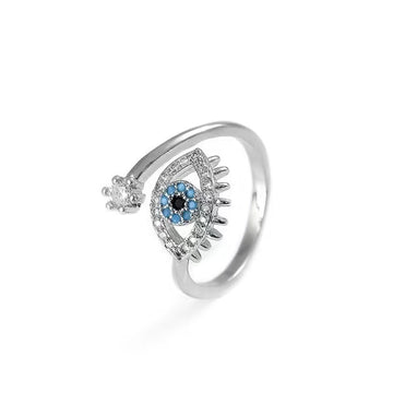 Turkish Zircon Evil Eye Rings For Women Open Adjustbale Gold Plated Stainless Steel Ring Couple Rings Wedding Jewelry Bague