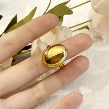 Stainless Steel Waterproof Solid Gold Plated Oval Dome Ring for Lady Minimalist Statement Rings Factory Wholesale