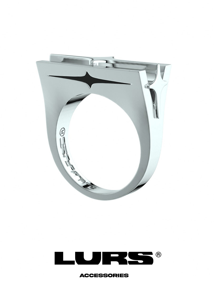 Design Niche New Three-Dimensional Four-Pointed Star Three-Sided Star Ring Personality High-End Ins Ring Female