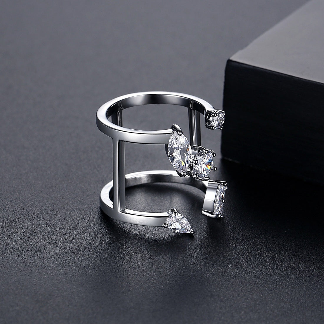 Ring opening ring, niche brass zircon ring, light luxury, exquisite and high-end hip-hop bracelet