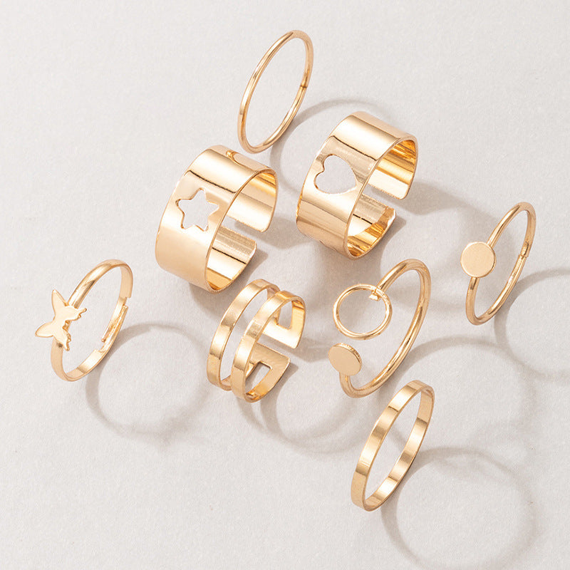 Star Love Ring Set Geometric Butterfly Ring Set of Eight