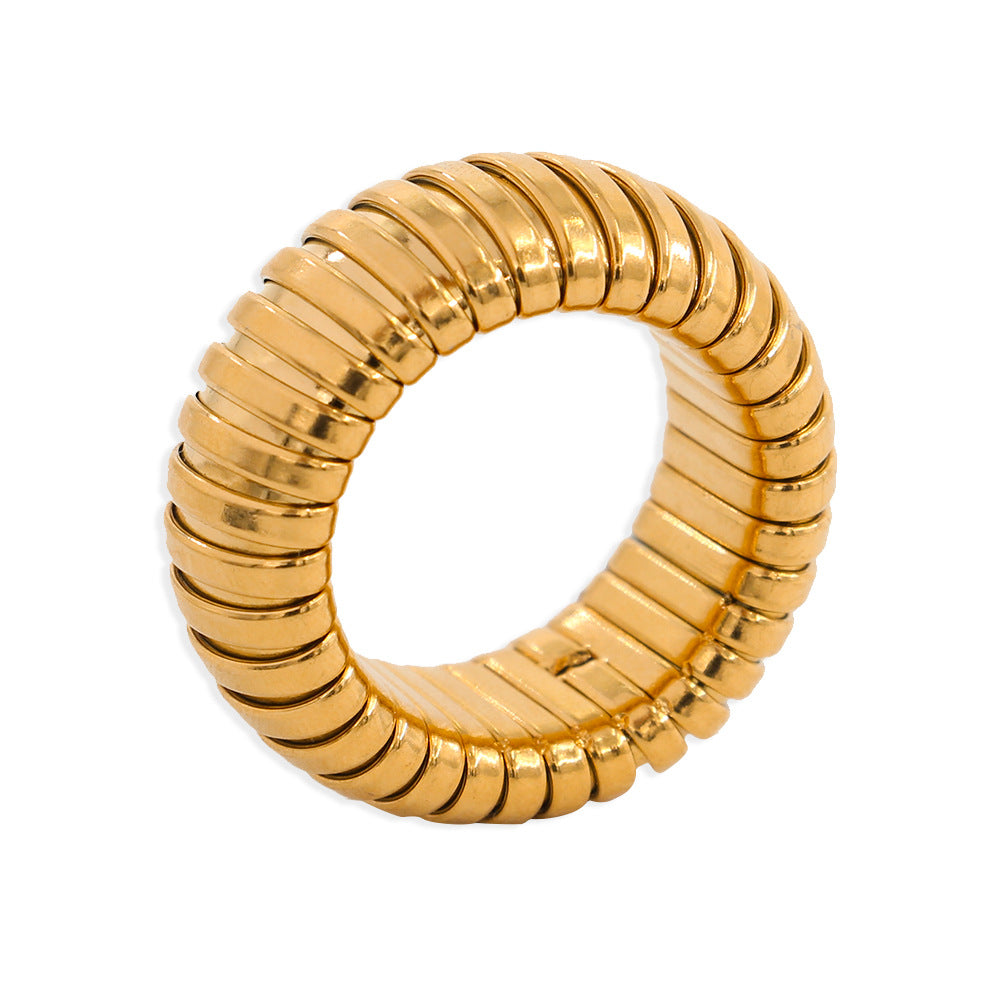 High Quality Waterproof Stainless Steel Spiral Rings For Men's Round Elastic Gold-Plated Party Chunky Ring Jewelry Accessories