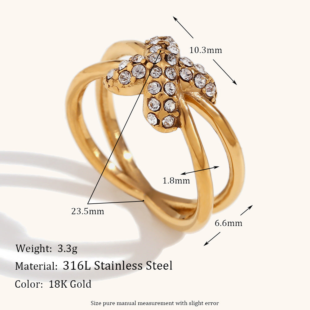 simple style commute geometric stainless steel inlay zircon rings