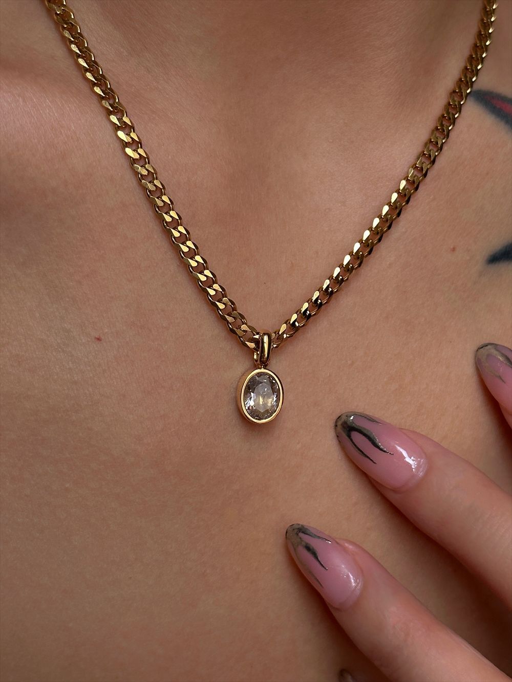 Jewelry IG Style Simple Style Oval 304 Stainless Steel Zircon Plating Inlay Pendant Necklace Long Necklace