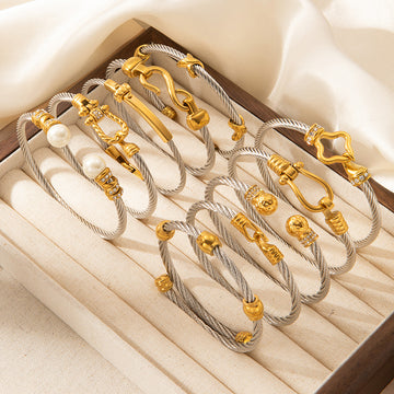 Steel Wire Twist Rope Gold Bangle Bracelets. Stainless Steel Bracelets.