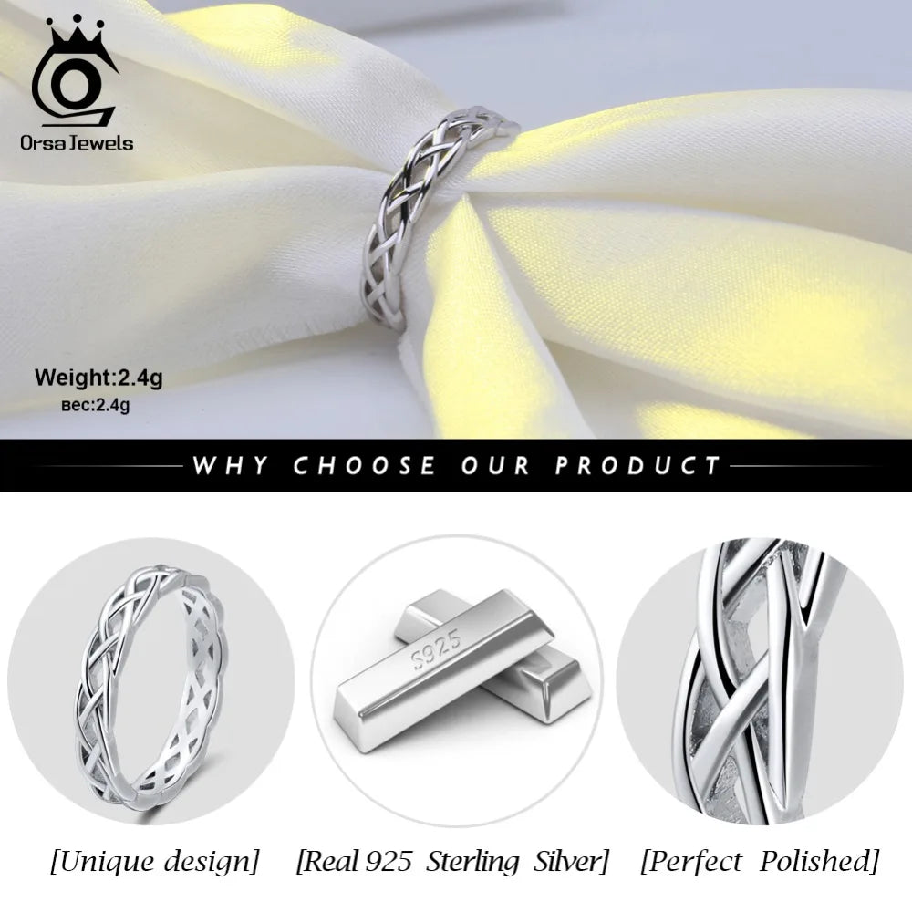 925 Sterling Silver Rings Women Unique Twisted Shape Round Ring Wedding Band Fashion Jewelry Anniversary Gift