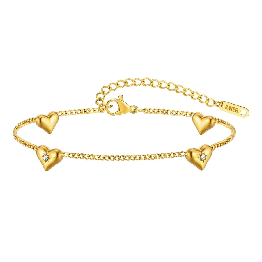 IG Style Sweet Heart Shape 201 Stainless Steel 18K Gold Plated Zircon Bracelets In Bulk