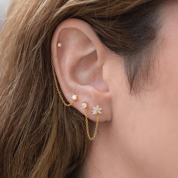 1 Piece 1 Pair French Style Simple Style Commute chain Inlay 304 Stainless Steel Zircon 18K Gold Plated Ear Studs