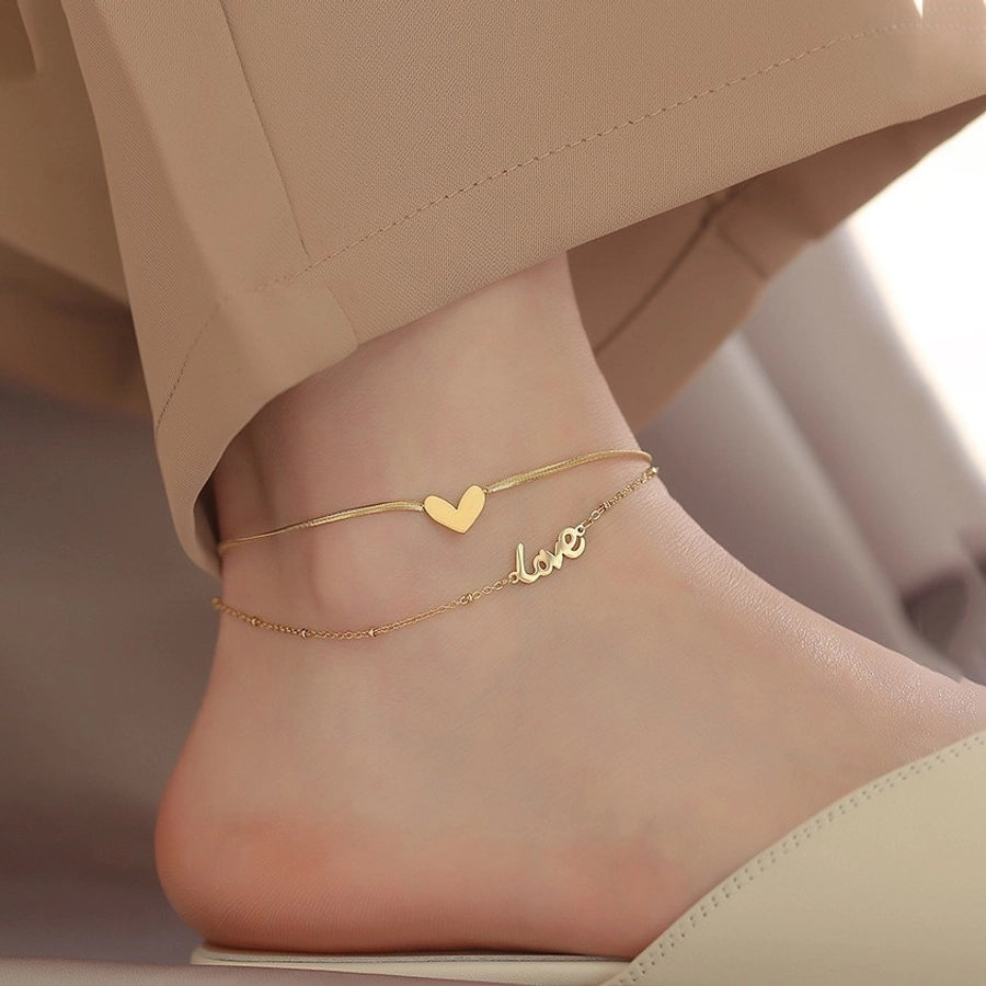 Jewelry Fairy Style Sweet Simple Style Letter Heart Shape 304 Stainless Steel 18K Gold Plated Plating Anklet