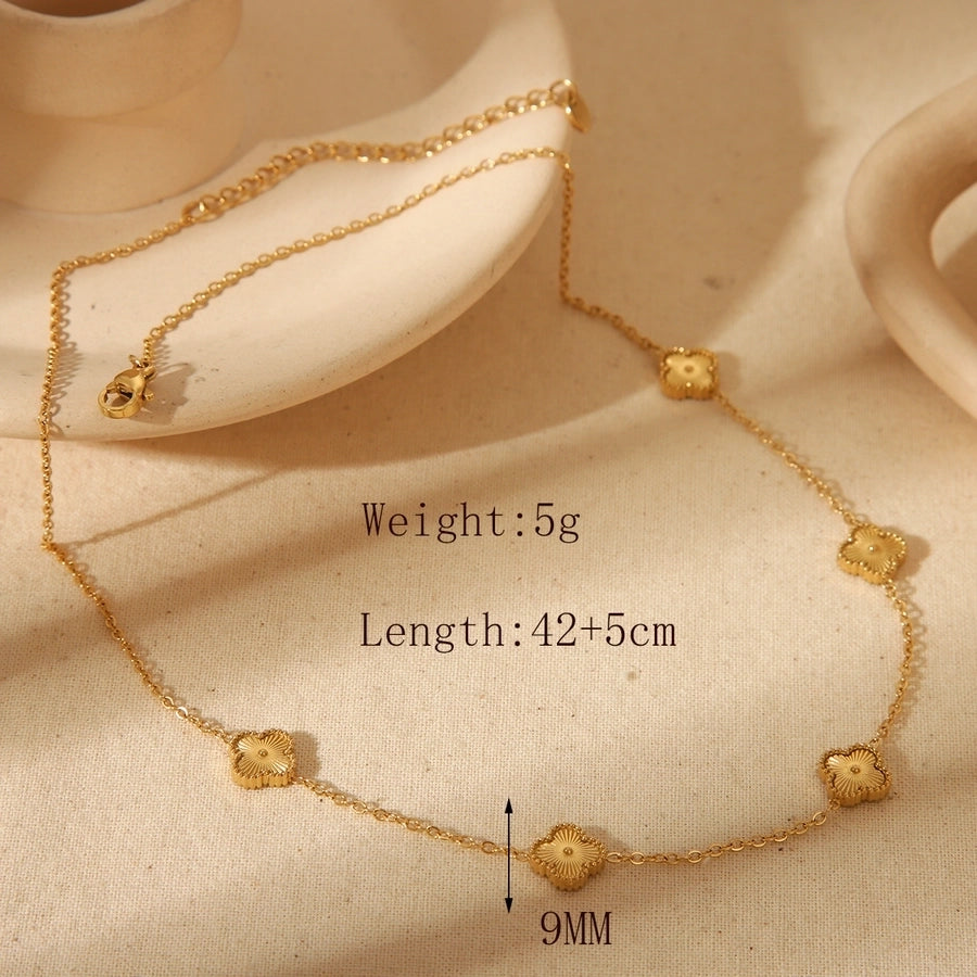 Jewelry French Style Classic Style Commute Four Leaf Clover Flower 304 Stainless Steel 18K Gold Plated Pendant Necklace