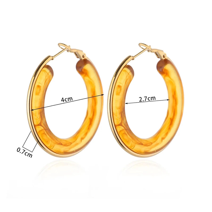 1 Piece IG Style Round Inlay 304 Stainless Steel Acrylic 18K Gold Plated Earrings