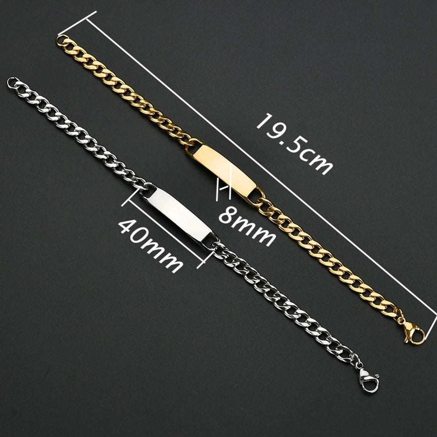 hot selling  fashion men diy stainless steel smooth curved brand bracelet laser name