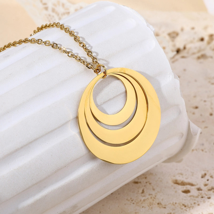 Jewelry IG Style Round 304 Stainless Steel 18K Gold Plated Pendant Necklace