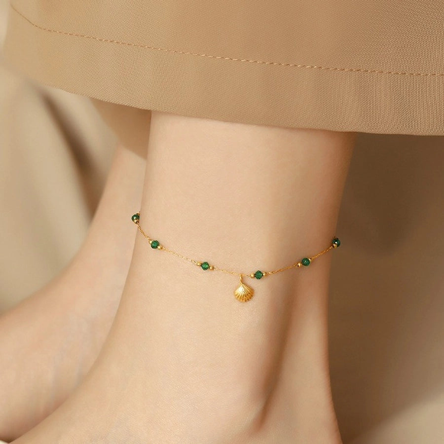 Jewelry Simple Style Geometric Sector Shell 304 Stainless Steel 18K Gold Plated Small bead Scallop Anklet