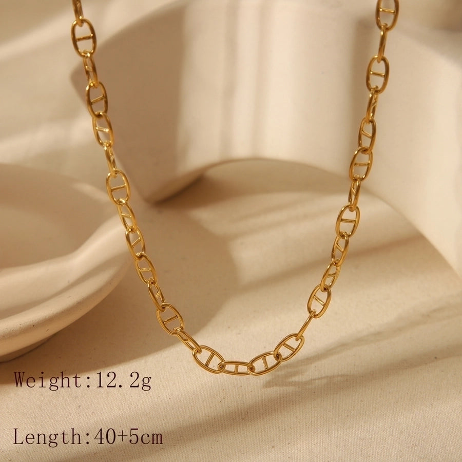 Jewelry Casual Basic Commute Pig Nose Solid Color 304 Stainless Steel 14K Gold Plated Glossy Concave Point Bracelets Necklace