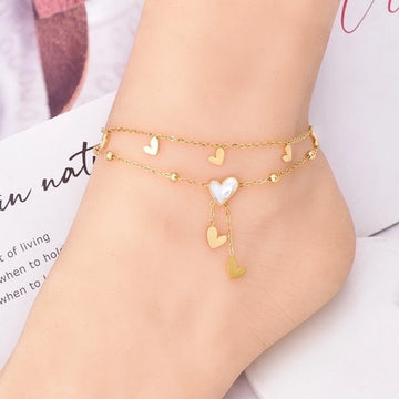 Jewelry Sweet Heart Shape 304 Stainless Steel Shell 18K Gold Plated Inlay Anklet