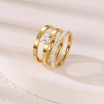 Jewelry Elegant Simple Style Heart Shape 304 Stainless Steel Zircon Gold Plated Inlay Rings